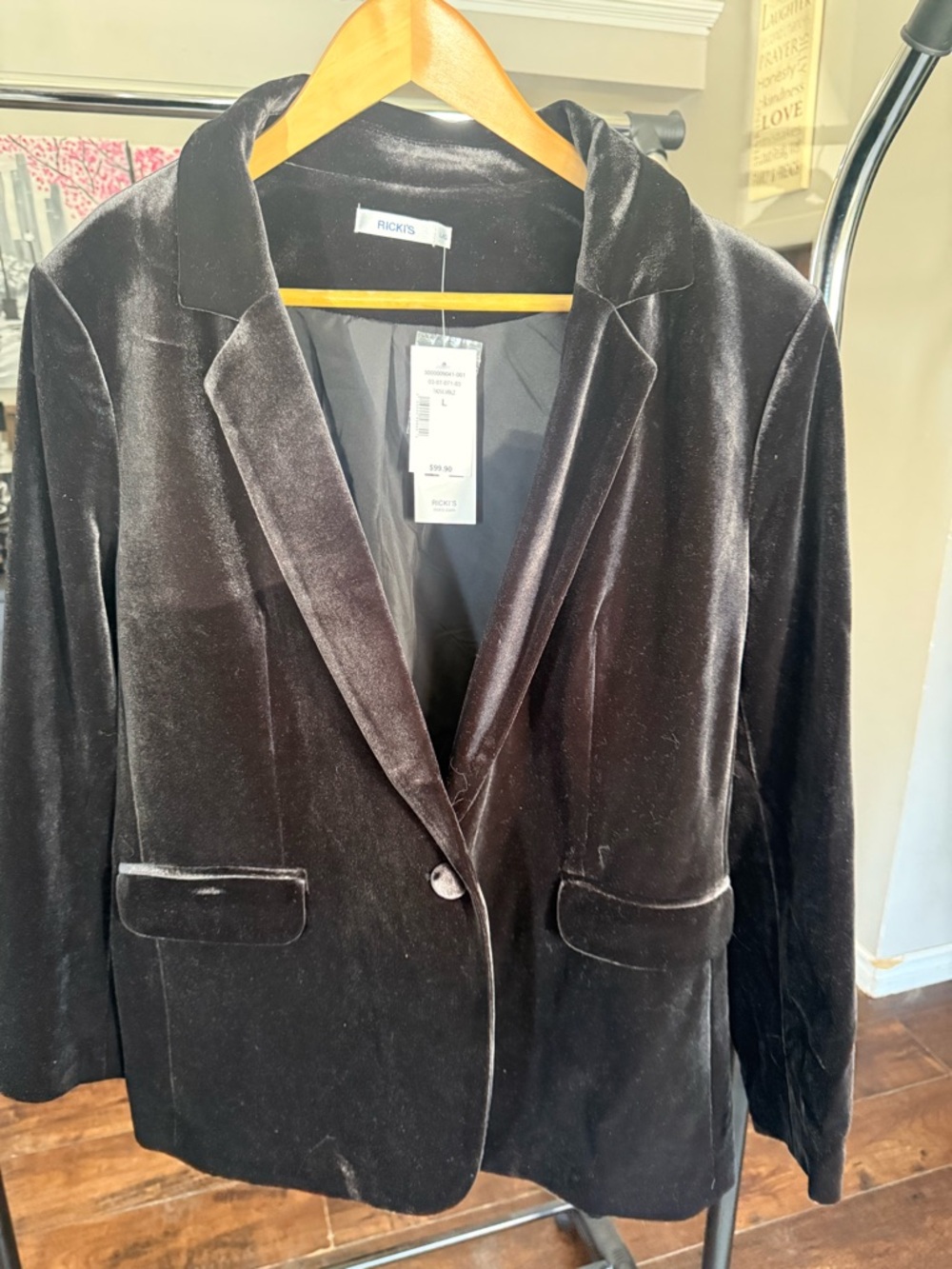 Ricki's Black Velvet Single-Button Blazer